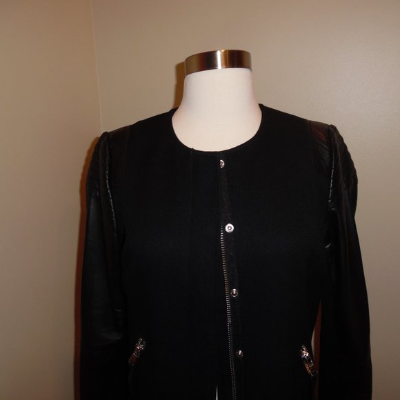 REBECCA TAYLOR Moto Biker Quilted Twill Casual Leather Zip Black Jacket 6 Medium - Picture 3 of 8